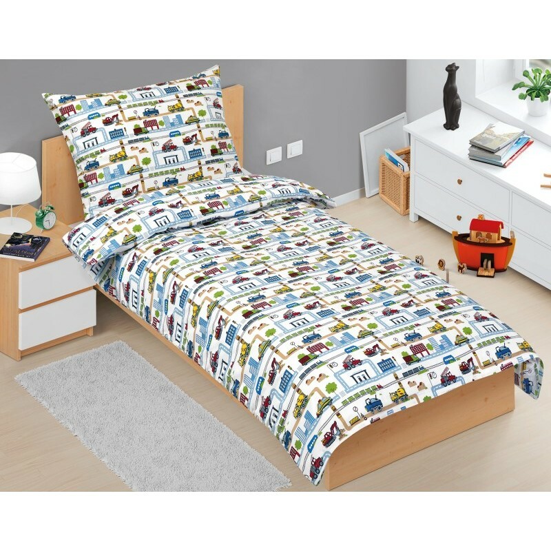 Bellatex Junior város gyerek pamut ágyneműhuzat zöld, 140 x 200, 70 x 90 cm